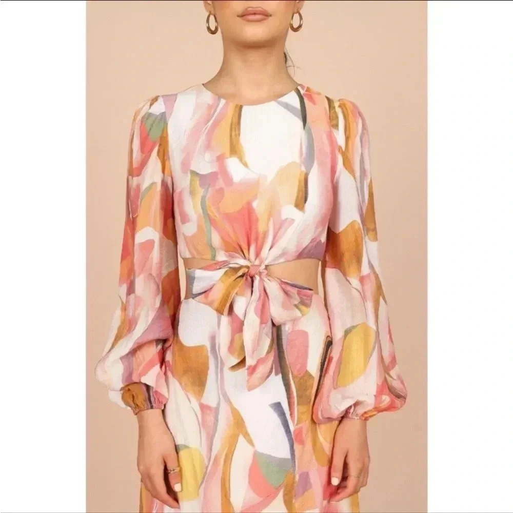 Petal & Pup Pink Peach Watercolor Floral Maxi Dress - Picture 2 of 7